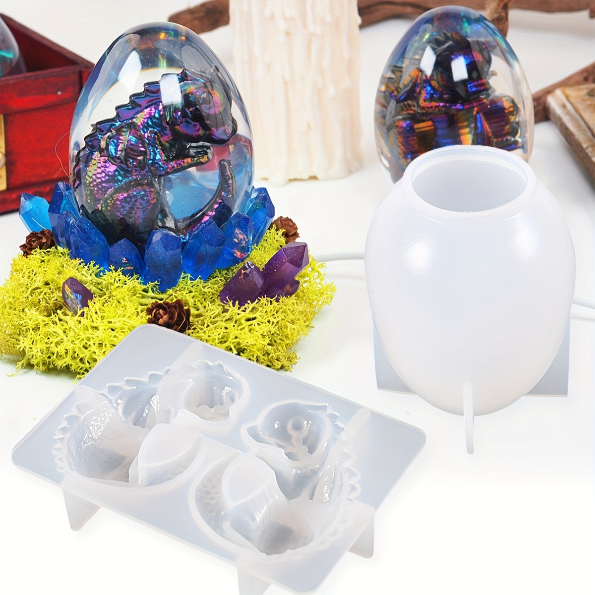 Candle Making Kits - Silikon-Drachen-Ei-Formen, 2-teiliges Set, Dinosaurier-Ei-Gussformen aus Kunstharz